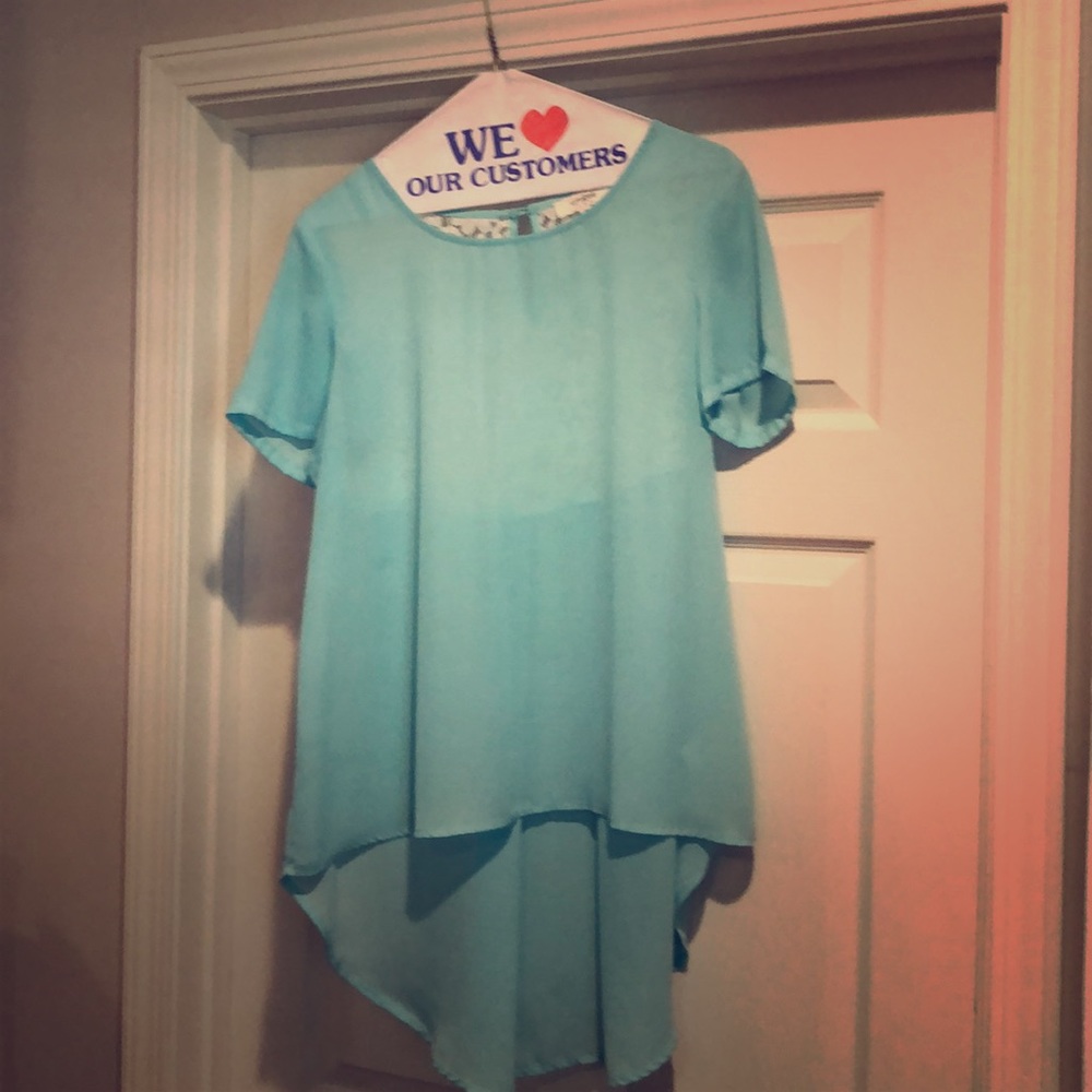 Blue high-low blouse